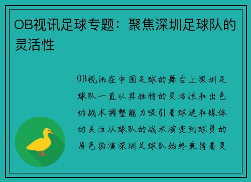 OB视讯足球专题：聚焦深圳足球队的灵活性
